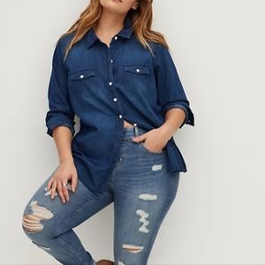 DARK DENIM BUTTON-UP SHIRT